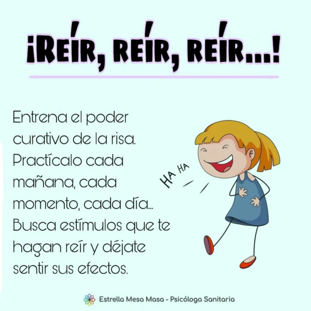 Hace unos días celebrábamos el día mundial de la sonrisa y hoy hablamos de la risa, esa catarsis a la que se llega tras una sonrisa profunda.  “La risa es como los limpiaparabrisas. Nos permiten avanzar aunque no se detenga la lluvia” (Gérard Jugnot)  A nivel psicológico, la risa es un liberador de endorfinas, lo que hace que se generen sustancias que combaten la ansiedad y la depresión.  Desde bien antiguo la risa ha sido considerada una herramienta o método que proporciona bienestar... En China los taoístas incluían en su filosofía la creencia de que la salud de una persona era proporcional a las veces que se reía durante el día. En la Edad Media, la actuación de los bufones durante las comidas se hacía con el fin de facilitar la digestión en los comensales.  Expertos como Richard Mulcaster y Robert Burton, comenzaron a recomendar la risa como ejercicio o como método terapéutico. El propio Sigmund Freud atribuía a la risa el poder de liberar el organismo de energía negativa.  La risa, o la práctica habitual de la risoterapia no se considera una terapia en sí misma, ya que no cura enfermedades, sin embargo sus beneficios psicológicos han sido probados en numerosas ocasiones.  Atrévete a reír con mas frecuencia.